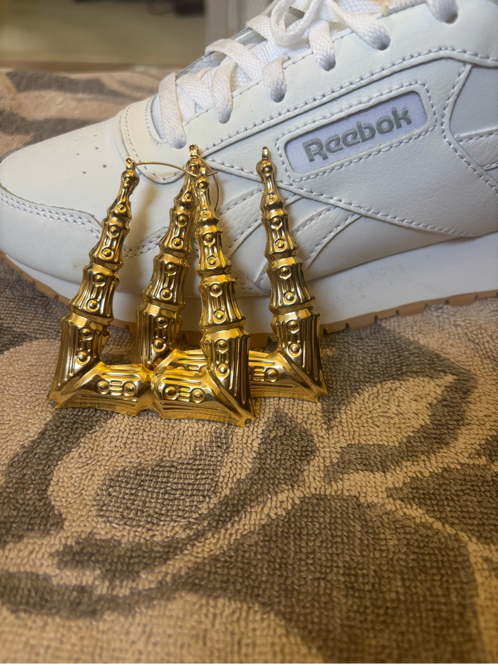Gold Bamboo-Style Statement Hoop Earrings